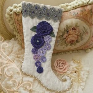 CHRISTMAS HOLIDAY STOCKING CURLY TOE 20X12 OOAK White‎ SATIN